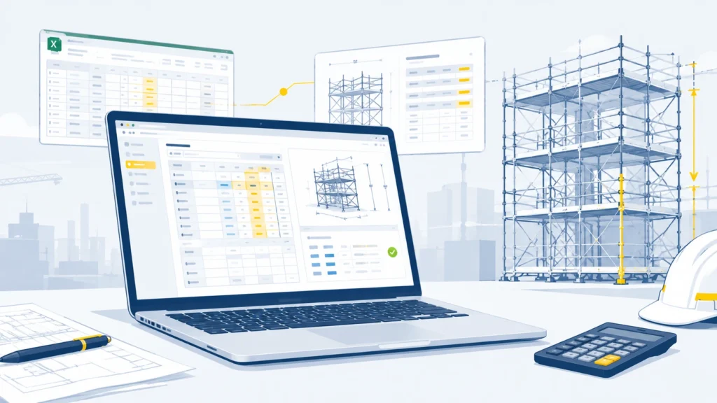 計算ツール・アプリ開発 — Excel と足場の強度計算のイメージ